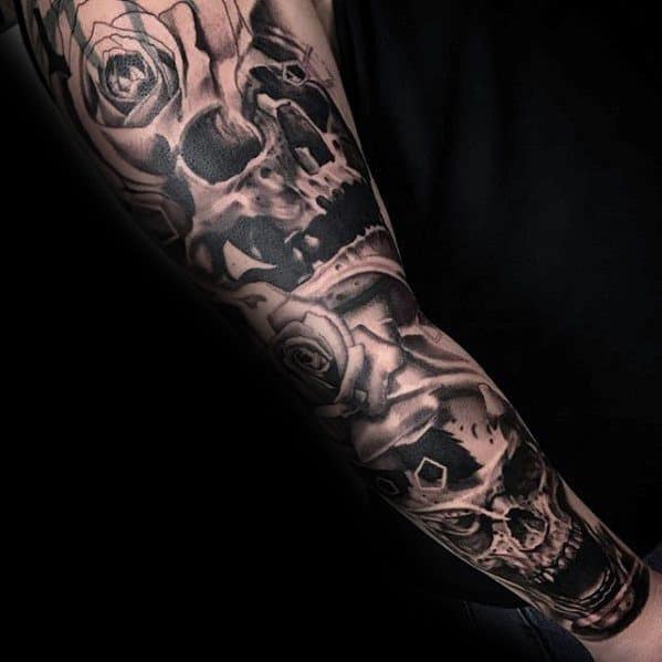 arm-sleeve-male-unique-skull-tattoo-inspiration