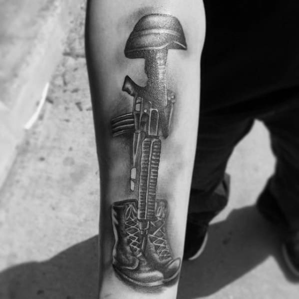 awesome-inner-forearm-fallen-soldier-cross-tattoo-for-guys