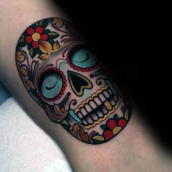 colorful-day-of-the-dead-mens-unique-skull-forearm-tattoos