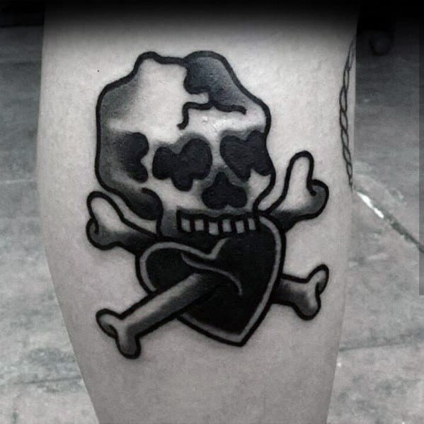 cool-unique-skull-with-crossbones-and-heart-mens-traditional-leg-tattoo