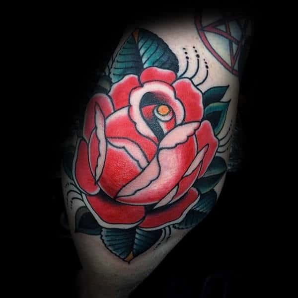 elbow-guys-traditional-red-rose-flower-tattoos