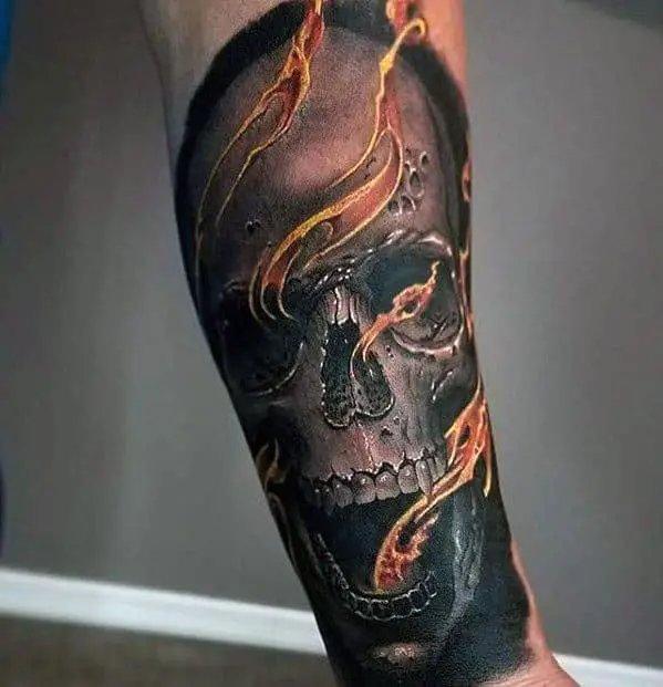 flaming-skull-mens-unique-leg-sleeve-tattoo