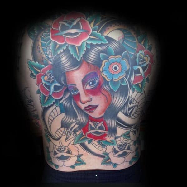 full-back-female-portrait-male-traditional-rose-tattoo-designs