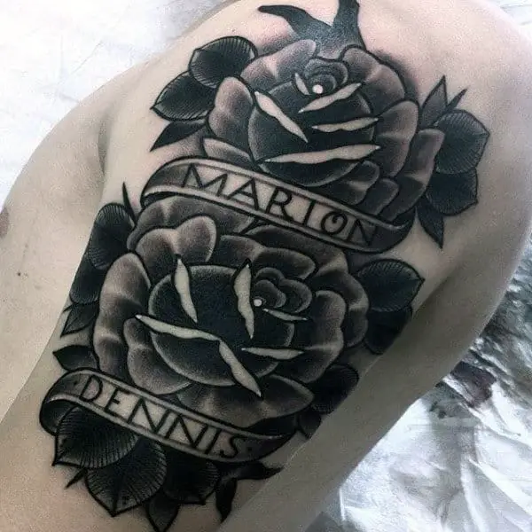 guys-traditional-rose-memorial-arm-tattoos
