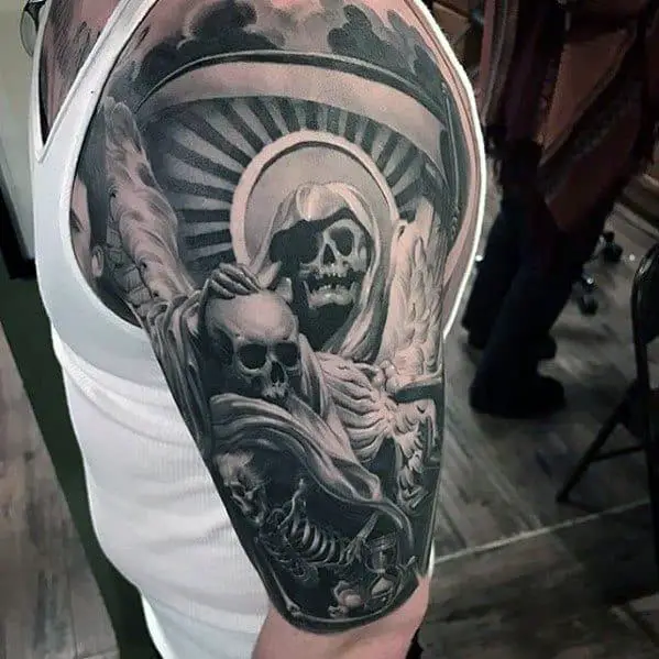 half-sleeve-skull-and-skeleton-mens-unique-tattoo-design-ideas