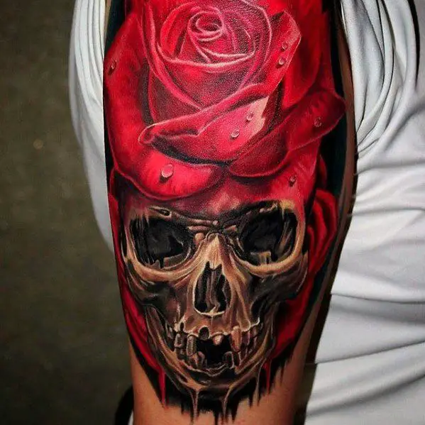 mens-unique-skull-rose-flower-arm-tattoos