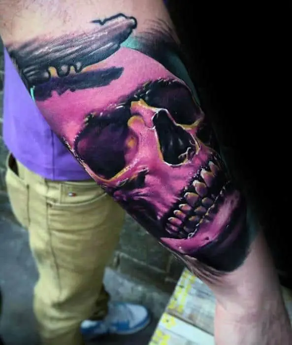 pink-unique-skull-mens-outer-forearm-cool-tattoo-designs