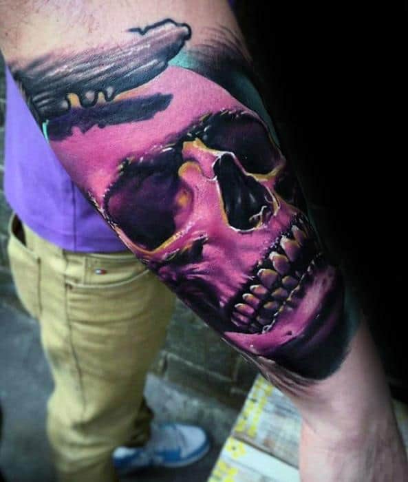 pink-unique-skull-mens-outer-forearm-cool-tattoo-designs