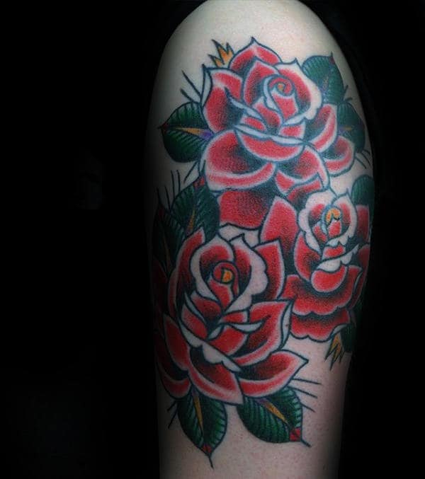 red-rose-flowers-mens-traditional-arm-tattoo-inspiration