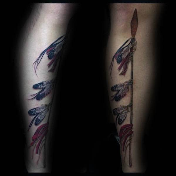 spear-with-feathers-mens-leg-tattoo