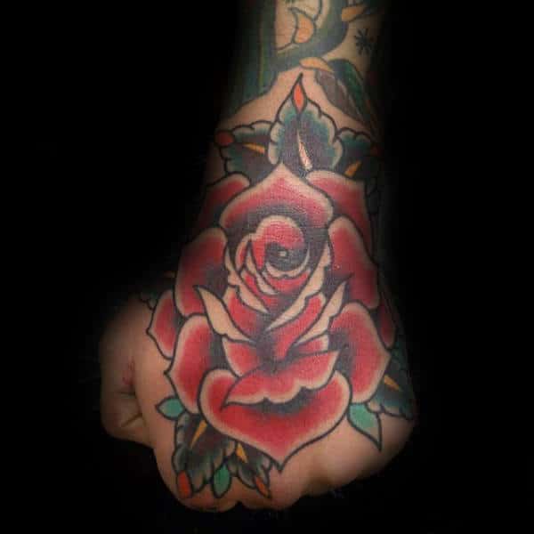 traditional-mens-tattoo-of-red-rose-flower-on-hands