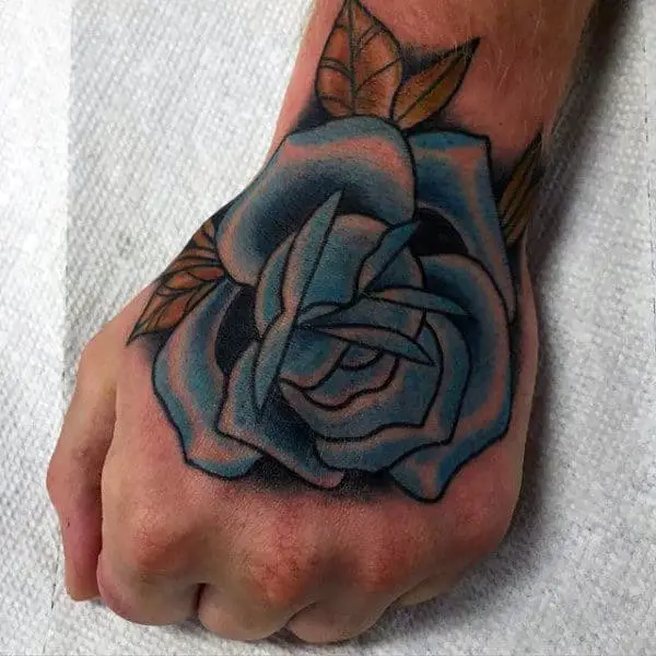 unique-blue-rose-flower-traditional-hand-tattoos-for-men