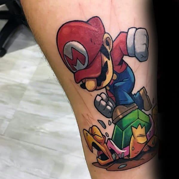 mario-with-turtle-leg-gamer-tattoo-designs-for-men