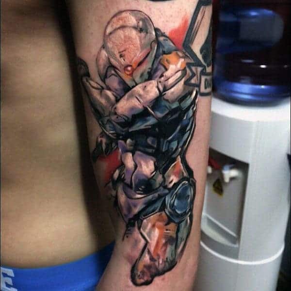 watercolor-shaded-halo-arm-video-game-tattoos-for-guys