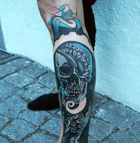 cool-blue-octopus-tattoos-for-men-leg-sleeve