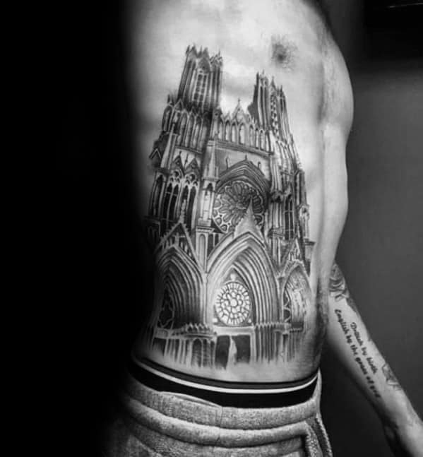 distinctive-male-cathedral-tattoo-designs-on-rib-cage-side-of-body