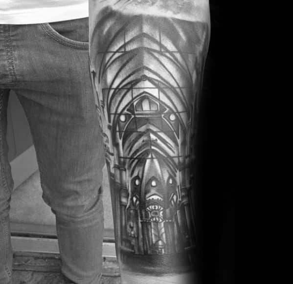 incredible-cathedral-tattoos-for-men-forearm-sleeve