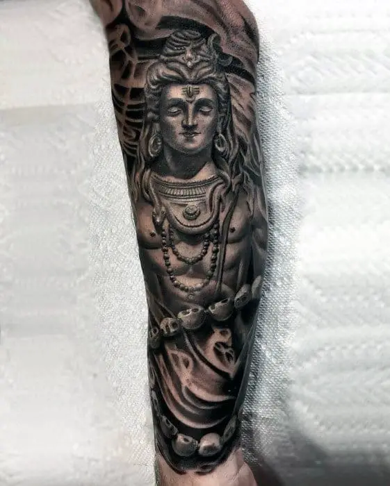 male-forearm-sleeve-tattoo-with-shiva-design