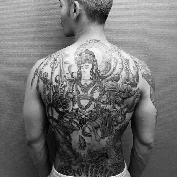 Ultimate Close Eyes Religious Lord Shiva With Dotwork Flower Tattoo On  Shoulder For Passionate Men