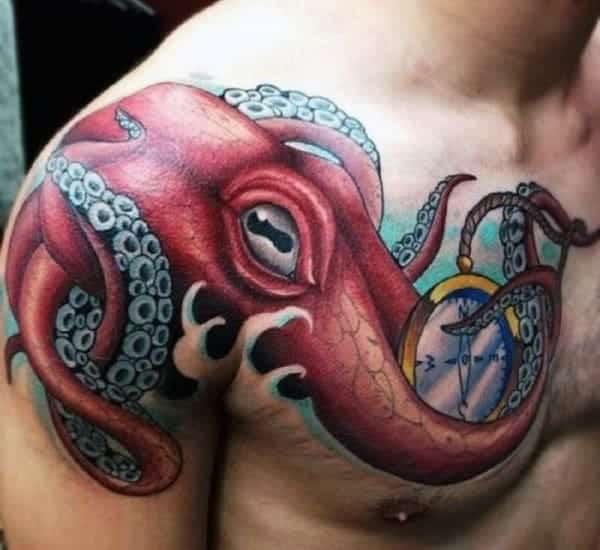 shoulder-red-octopus-tattoo-for-men