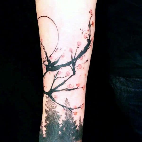 abstract-cherry-blossom-tree-flower-tattoos-for-men-on-forearm