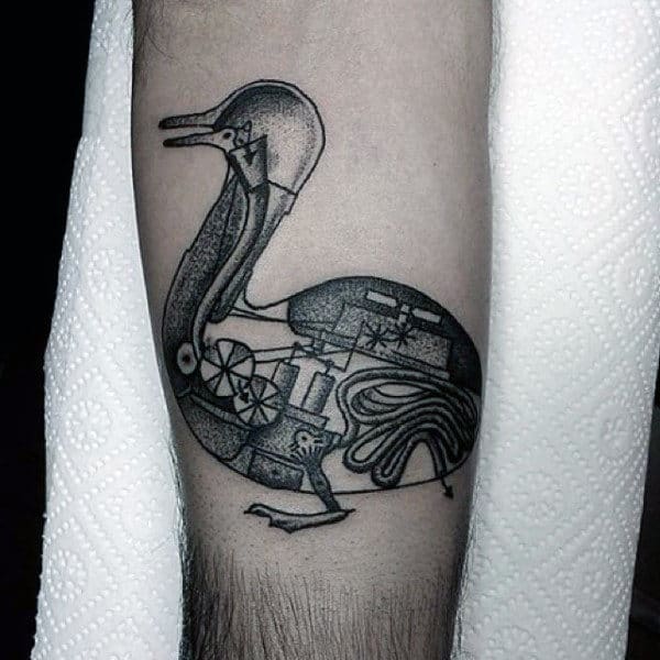 bio-mechanical-duck-blakc-and-white-unique-tattoo-on-man
