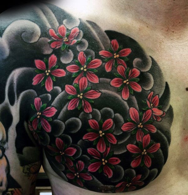 black-ink-clouds-cherry-blossom-mens-chest-tattoos