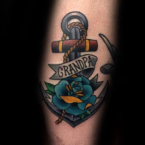 blue-rose-flower-with-anchor-and-grandpa-banner-mens-arm-tattoos