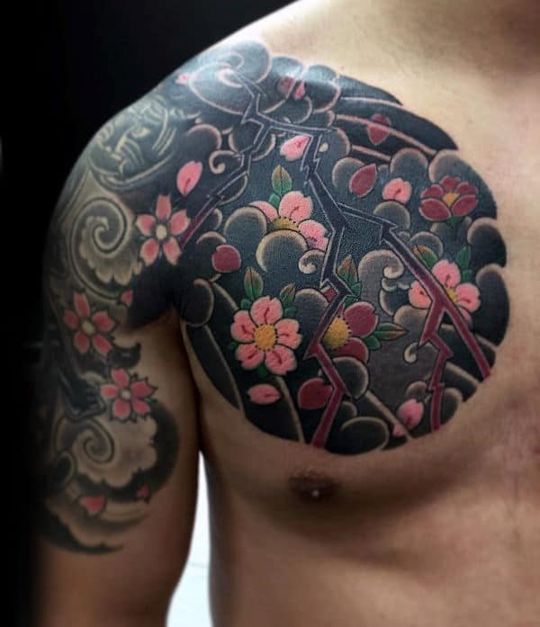 flower-cherry-blossom-mens-japanese-chest-and-arm-tattoos