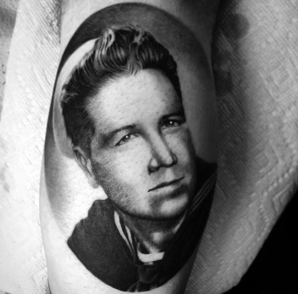 military-grandpa-mens-memorial-realsitic-leg-calf-portrait-tattoo