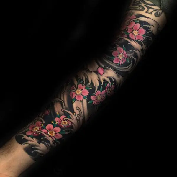 ocean-waves-cherry-blossom-male-japanese-sleeve-tattoos