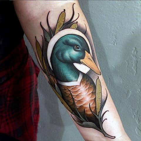 realistic-3d-shaded-tattoo-of-duck-on-mans-forearm