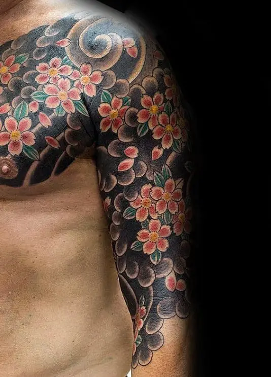 traditional-japanese-cherry-blossom-mens-half-sleeve-tattoos