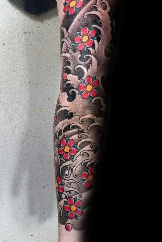 traditional-japanese-cherry-blossom-mens-water-waves-sleeve-tattoos