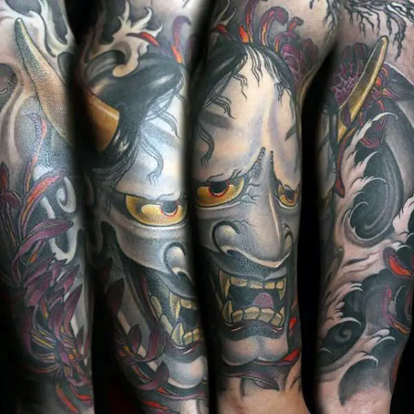 amazing-mens-hannya-mask-sleeve-tattoo-design-inspiration