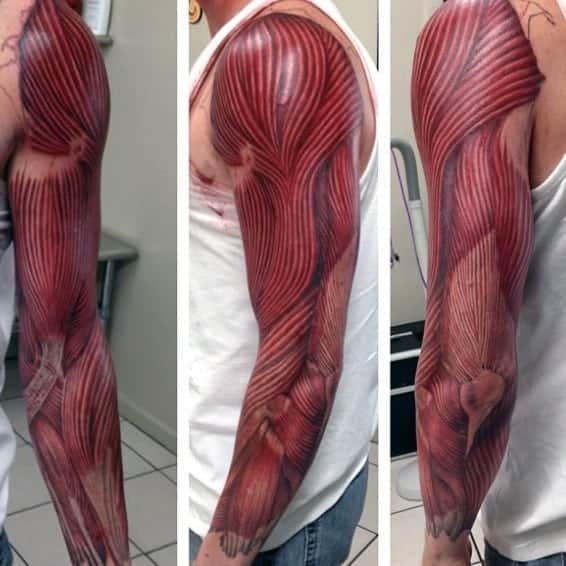 anatomical-mens-full-sleeve-realistic-muscle-tattoos
