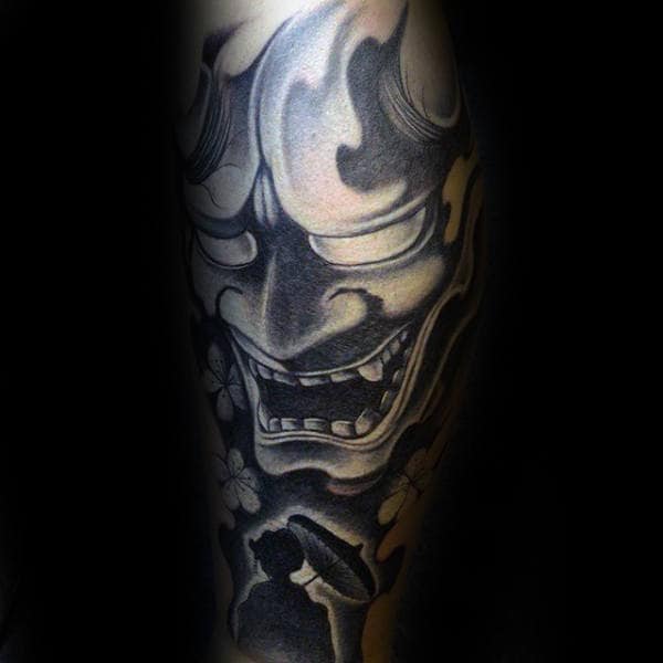 awesome-male-emotional-hannya-mask-shaded-forearm-sleeve-tattoo