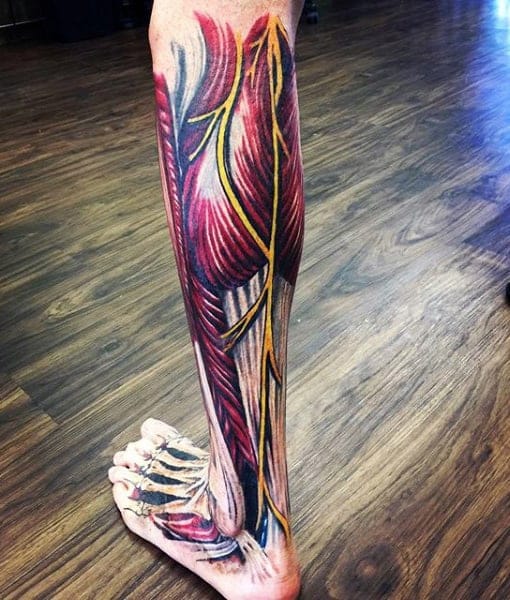 cool-muscle-vieins-mens-leg-sleeve-tattoo-with-foot-bones