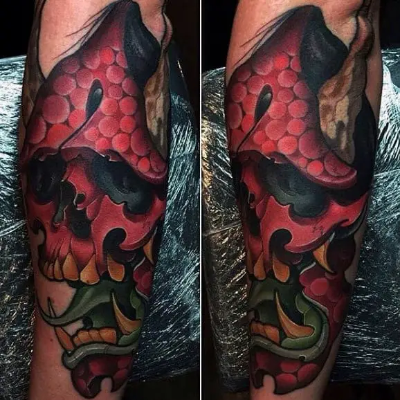 demonic-guys-hannya-mask-forearm-sleeve-tattoos