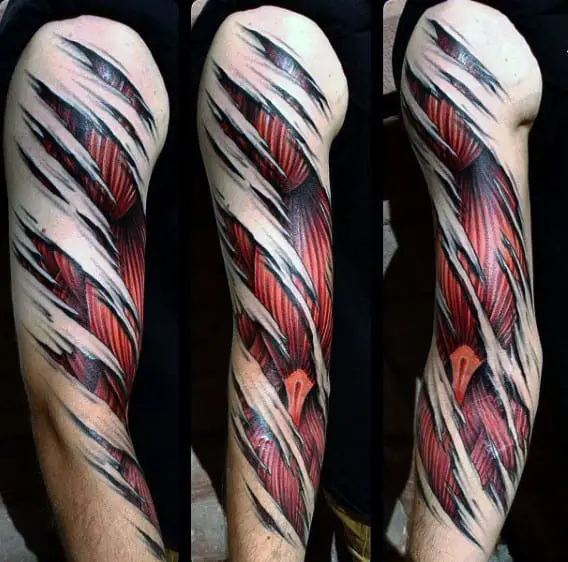 torn-skin-guys-full-arm-muscle-tattoos