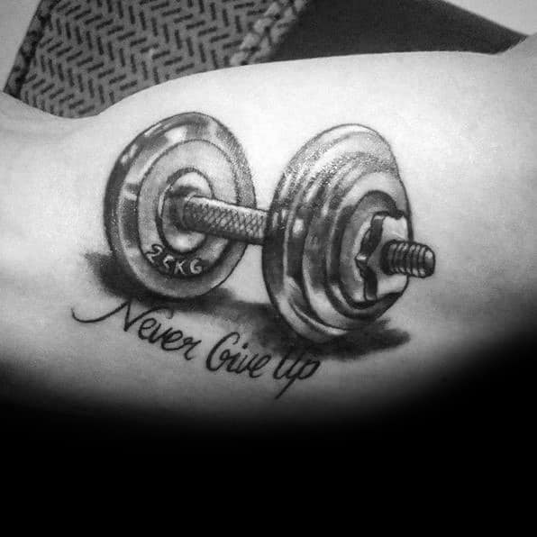 inner-arm-bicep-3d-weights-never-give-up-mens-cool-crossfit-tattoos