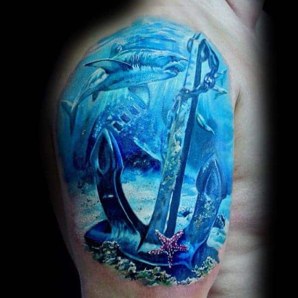 incredible-3d-realistic-underwater-anchor-and-starfish-arm-tattoos-for-men