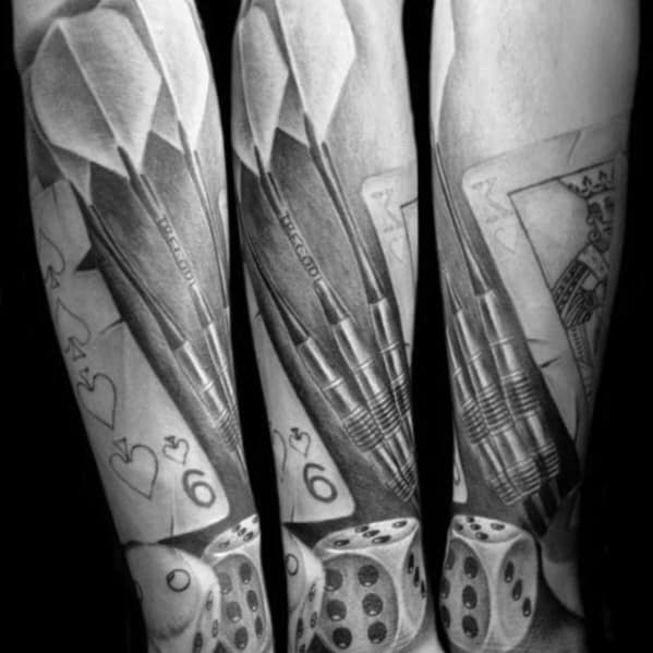black-and-grey-shaded-forearm-dart-male-tattoos
