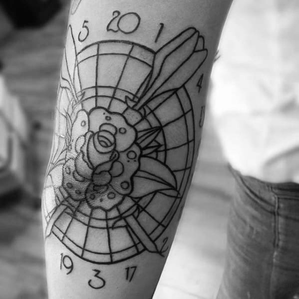 cool-male-black-ink-outline-elbow-dart-tattoo-designs