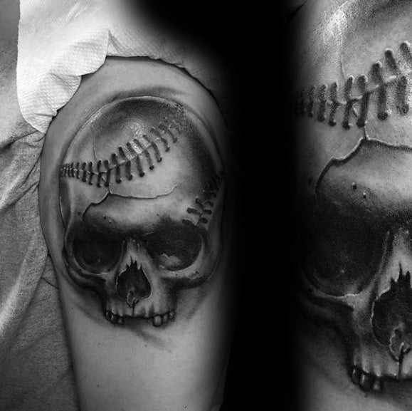 gentleman-with-upper-arm-skull-baseball-3d-sports-tattoo