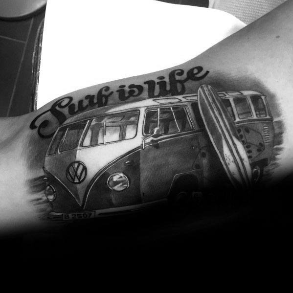 mens-cool-3d-volkswagen-wv-tattoo-ideas-on-inner-arm-bicep