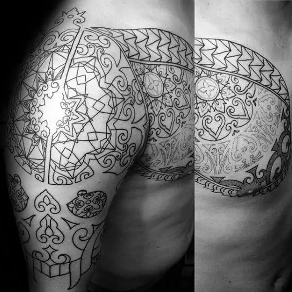 optical-illusion-half-sleeve-guys-tribal-skull-tattoo-designs