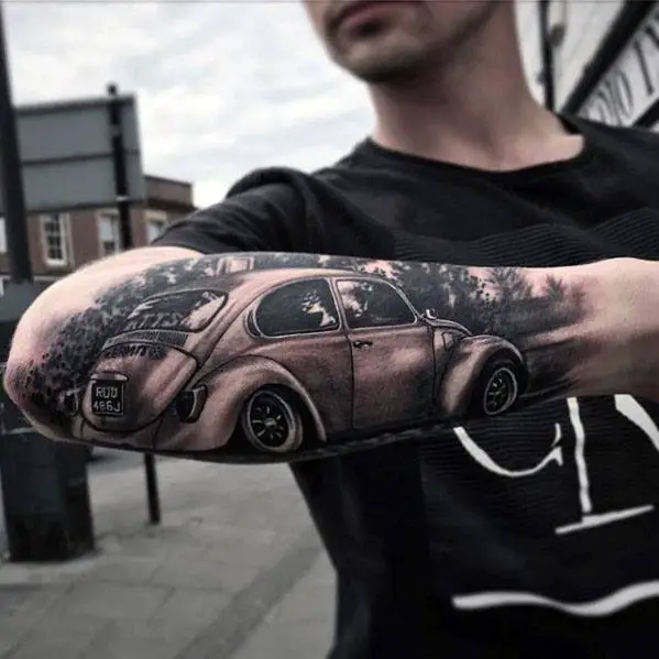 outer-forearm-3d-artistic-male-volkswagen-wv-tattoo-ideas