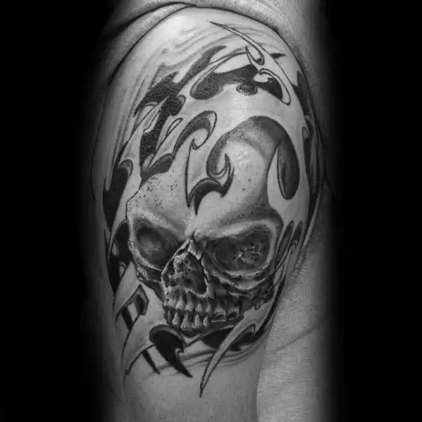 quarter-sleeve-unique-mens-tribal-skull-tattoos