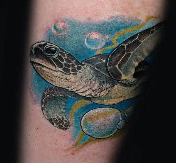 awesome-turtle-swimming-with-bubbles-tattoos-for-men